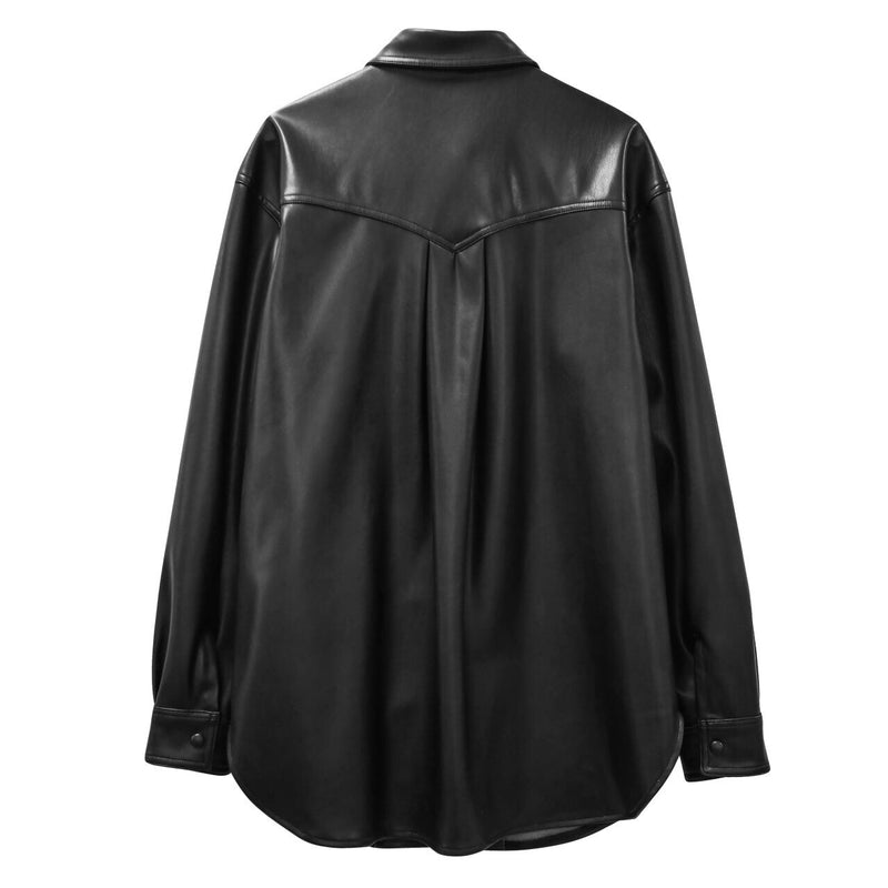 BELTED VEGAN LEATHER SHIRT