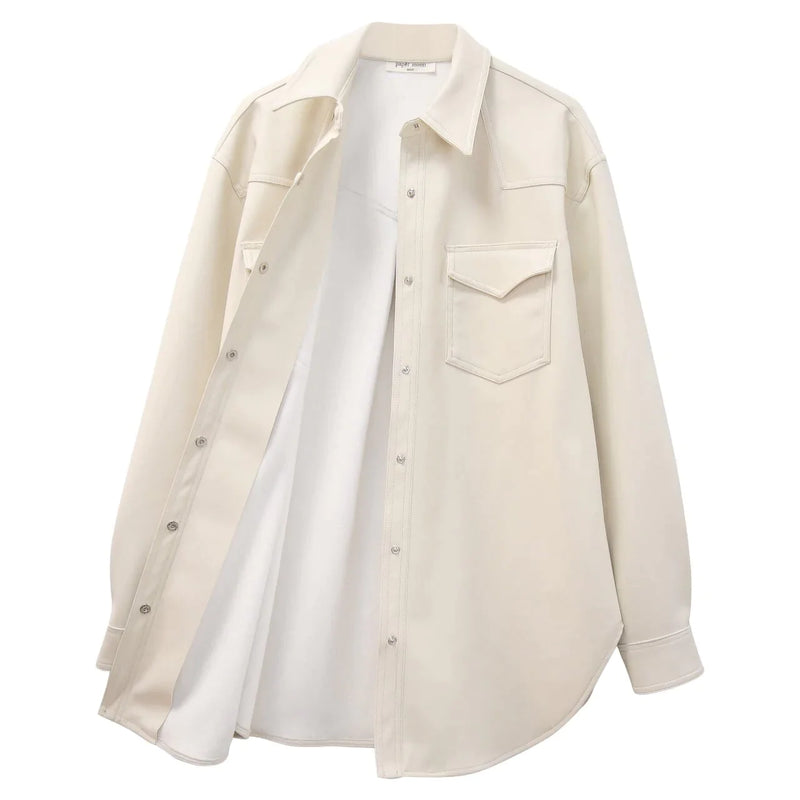 BELTED VEGAN LEATHER SHIRT