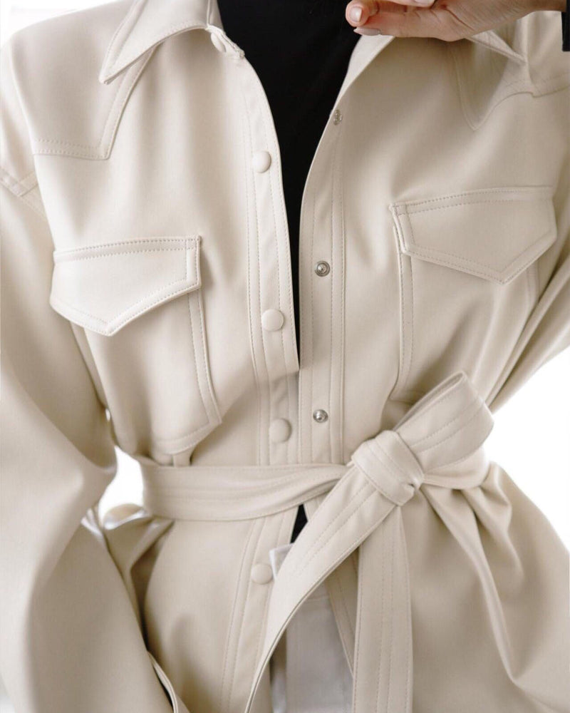 BELTED VEGAN LEATHER SHIRT