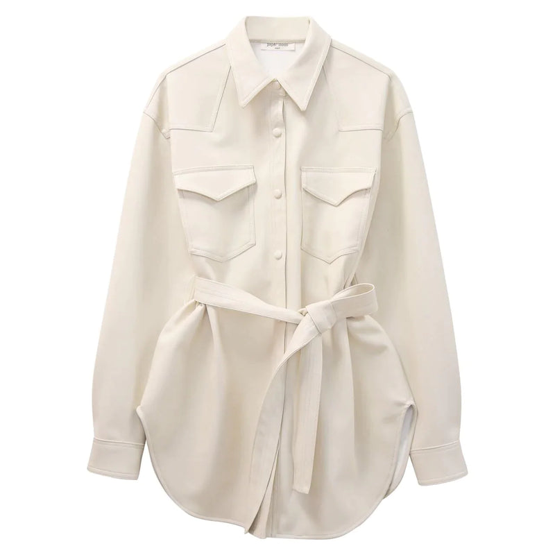 BELTED VEGAN LEATHER SHIRT
