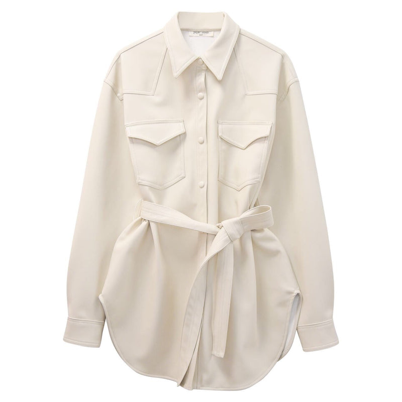 BELTED VEGAN LEATHER SHIRT