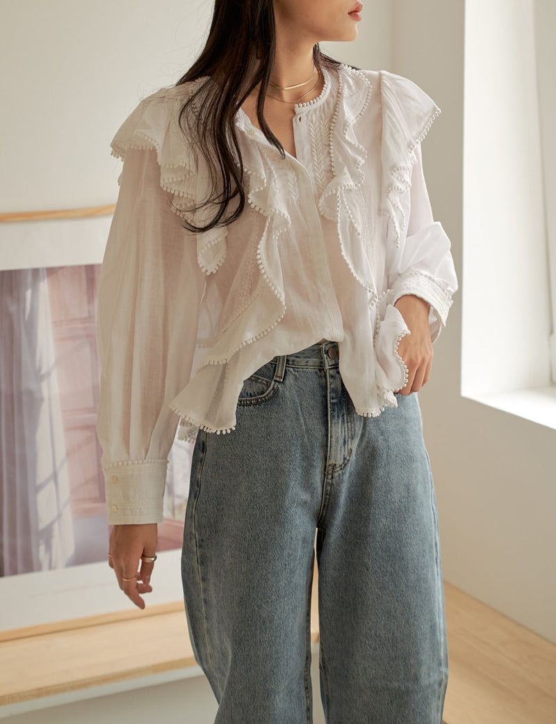 LUXE RUFFLE COTTON BLOUSE