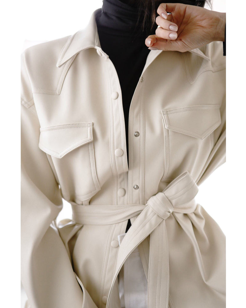 BELTED VEGAN LEATHER SHIRT