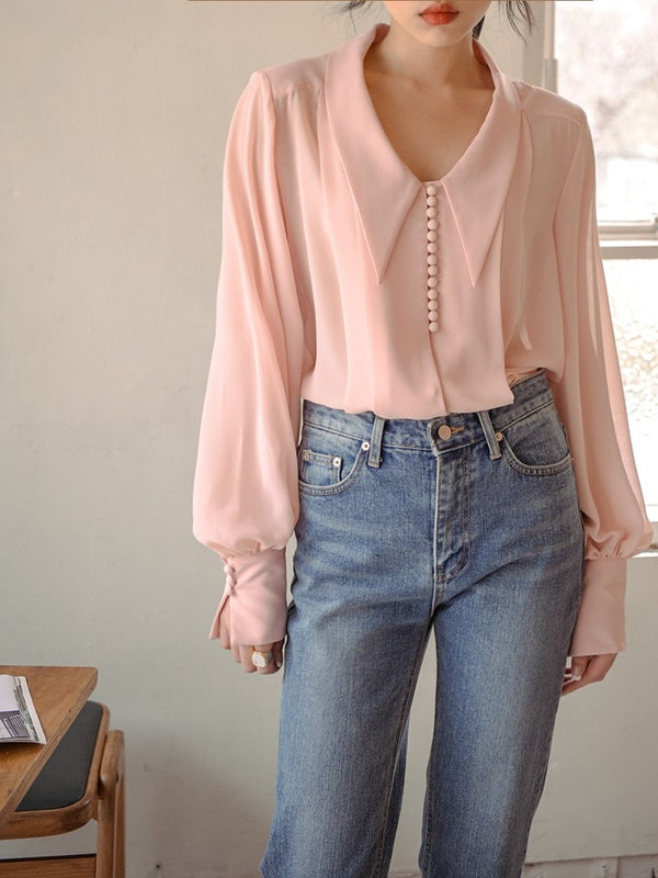 BUTTON DETAIL CHIFFON BLOUSE
