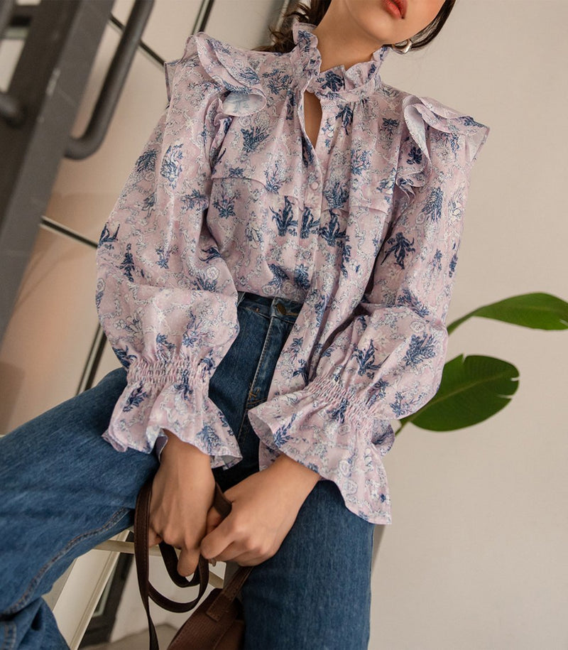 FLORAL BLOUSE FLARE CUFF