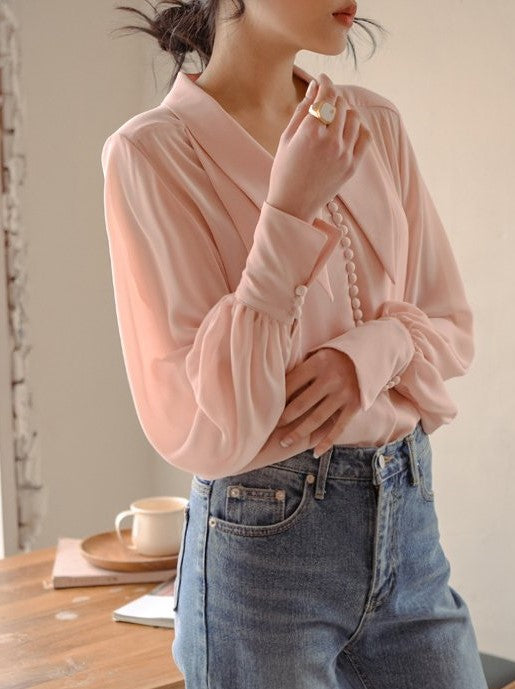 BUTTON DETAIL CHIFFON BLOUSE