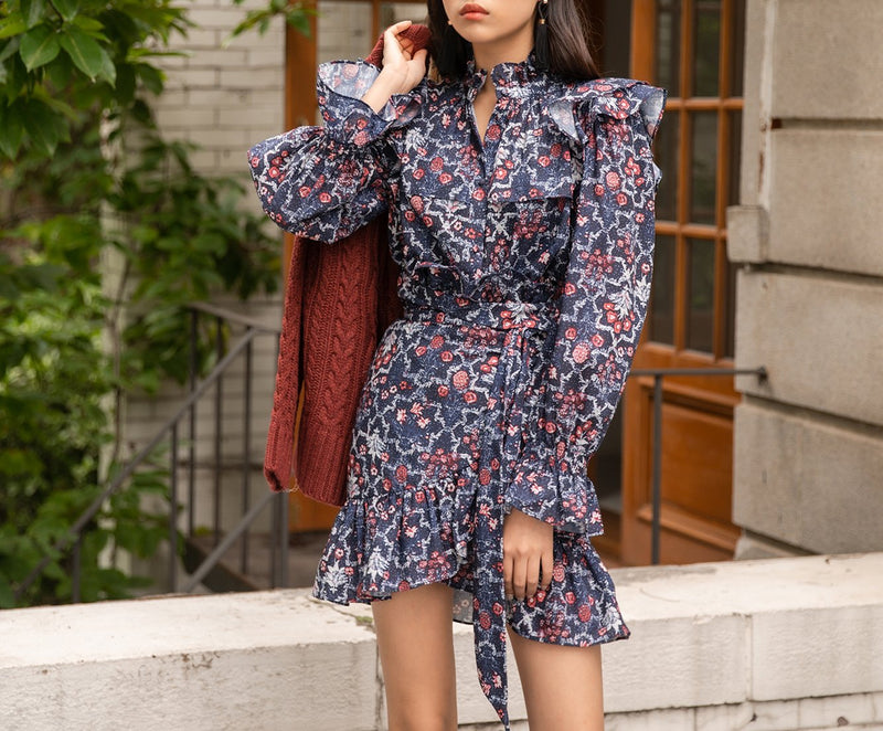 FLORAL PRINT RUFFLE DRESS