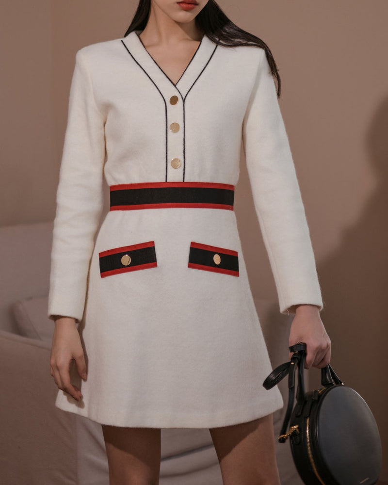 [SPECIAL PRICE] CONTRAST WOOLEN DRESS