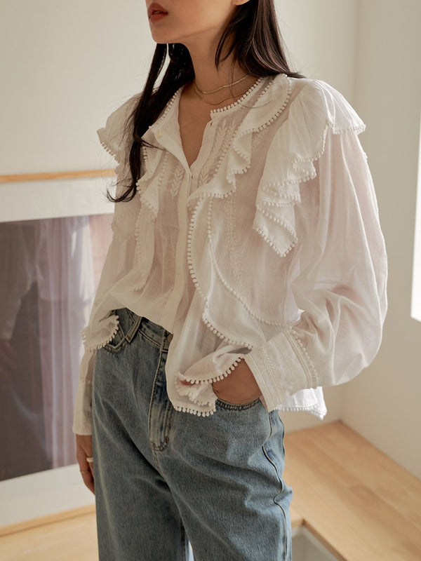 LUXE RUFFLE COTTON BLOUSE