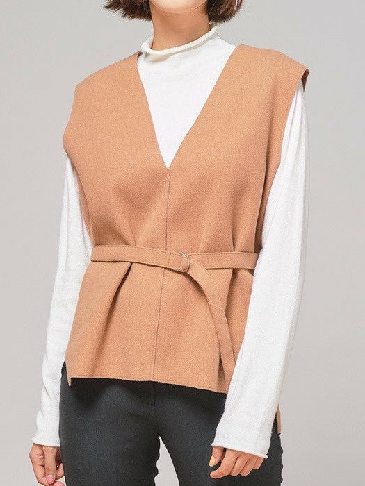 BELTED V-NECK VEST