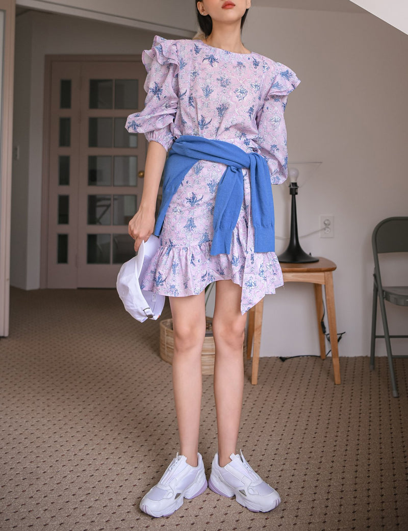 FLORAL PRINT RUFFLE DRESS