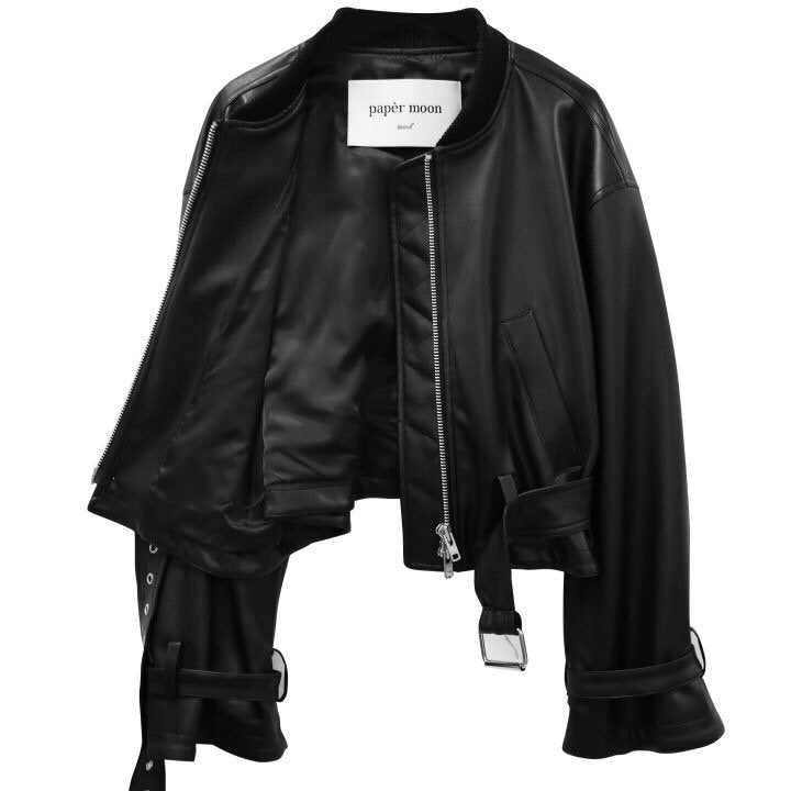 CROPPED VEGAN LEATHER BOMBER JACKET