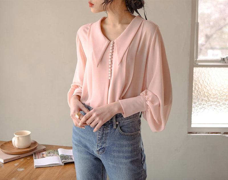 BUTTON DETAIL CHIFFON BLOUSE