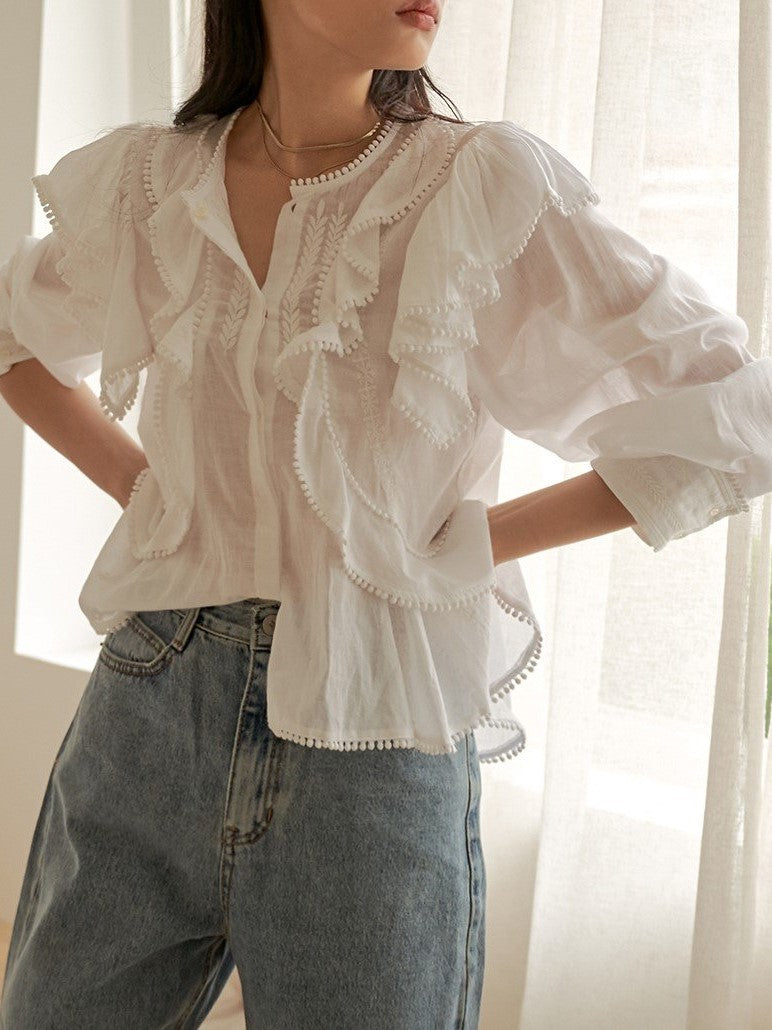 LUXE RUFFLE COTTON BLOUSE