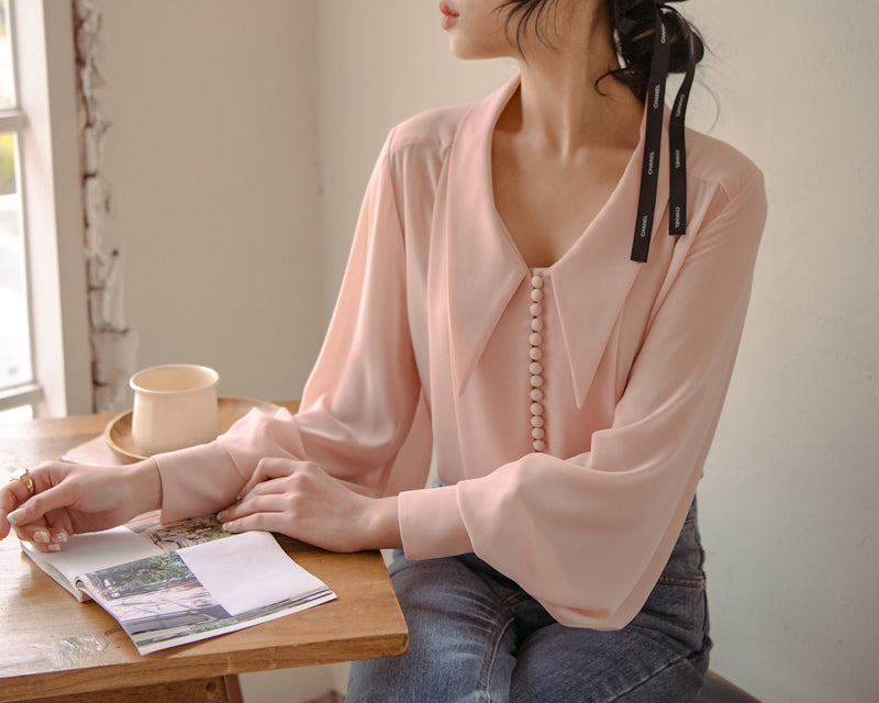 BUTTON DETAIL CHIFFON BLOUSE
