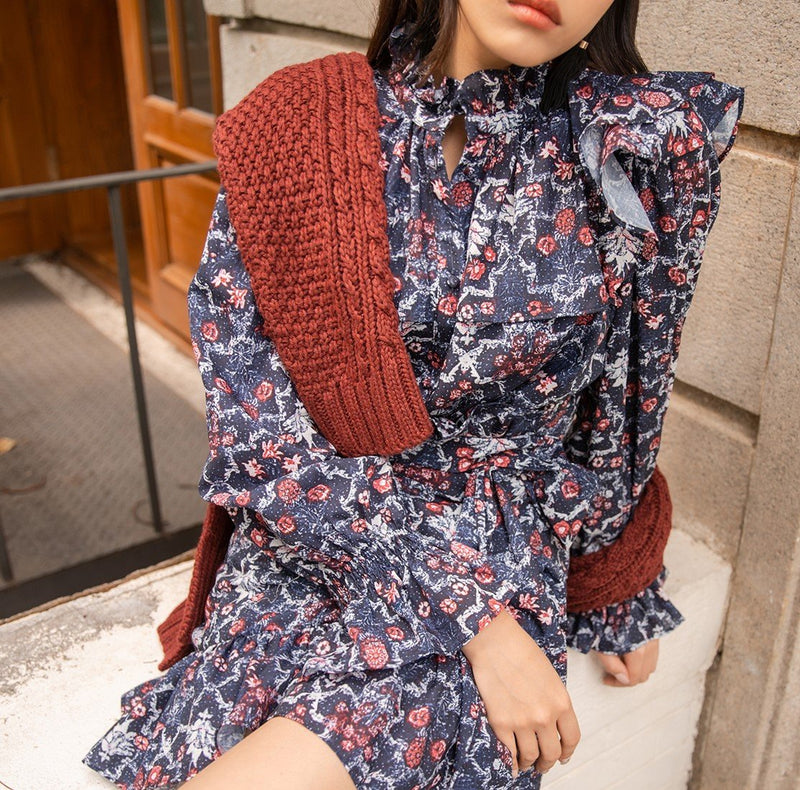 FLORAL PRINT RUFFLE DRESS