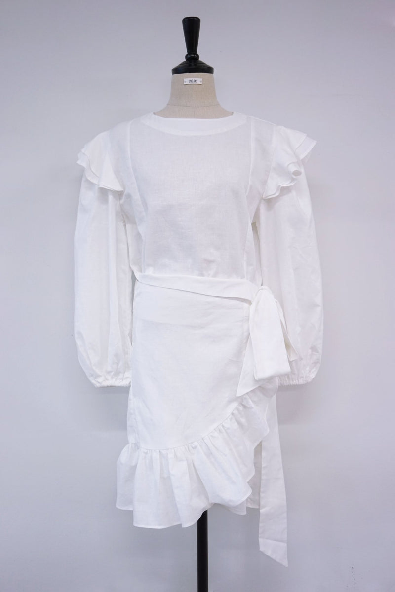 BALLOON SLEEVE RUFFLE DRESS