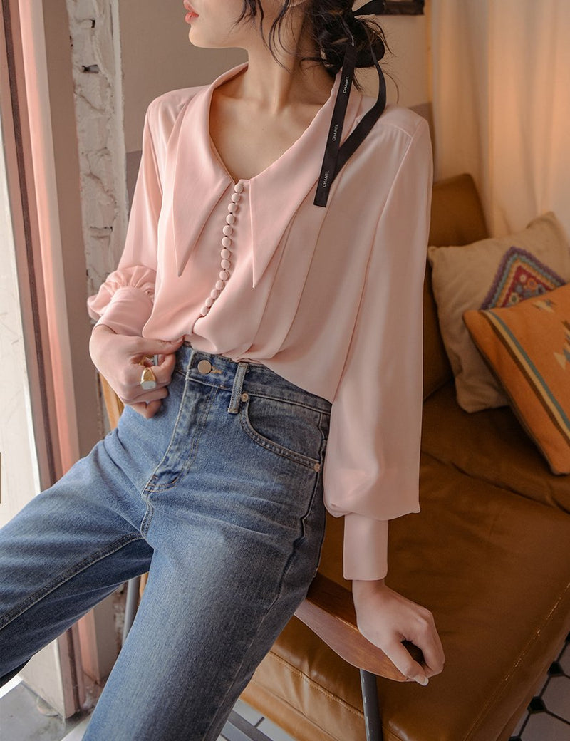 BUTTON DETAIL CHIFFON BLOUSE