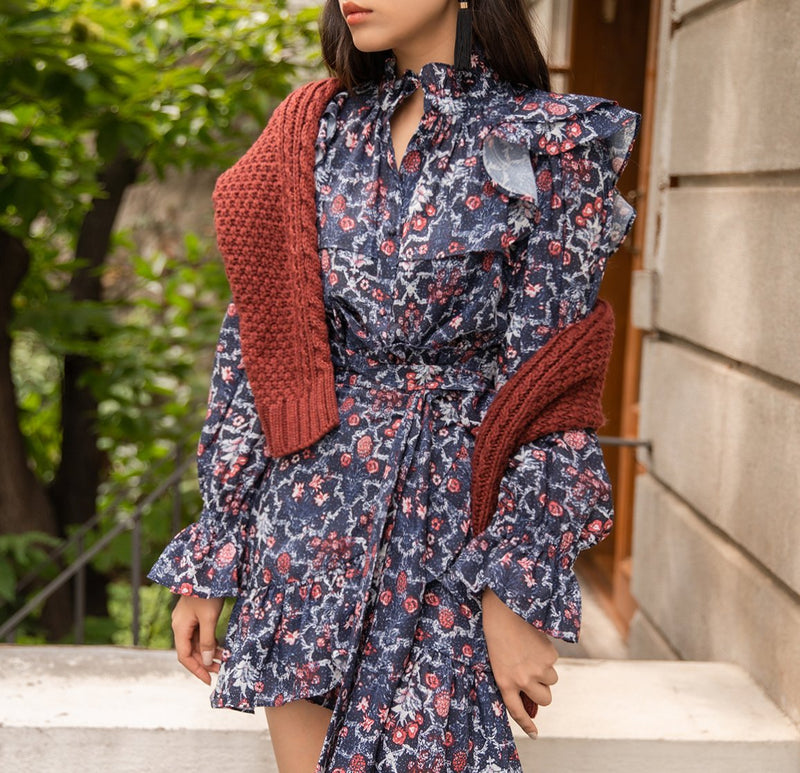 FLORAL PRINT RUFFLE DRESS
