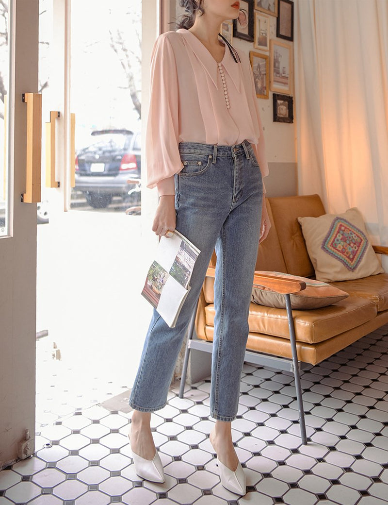 BUTTON DETAIL CHIFFON BLOUSE