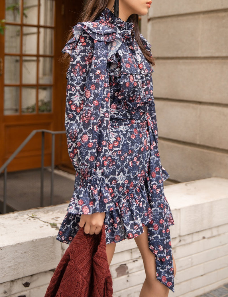 FLORAL PRINT RUFFLE DRESS