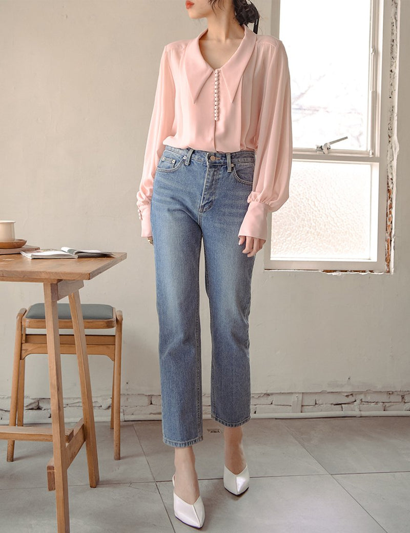 BUTTON DETAIL CHIFFON BLOUSE