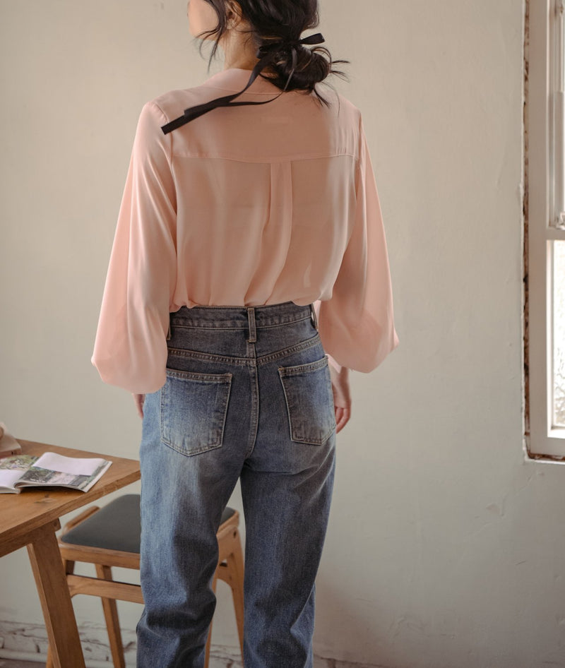 BUTTON DETAIL CHIFFON BLOUSE