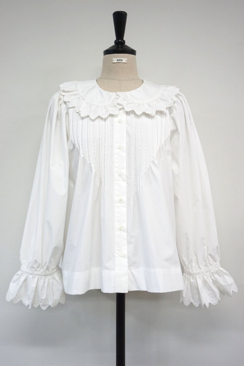 RUFFLE SHAWL COLLAR COTTON BLOUSE