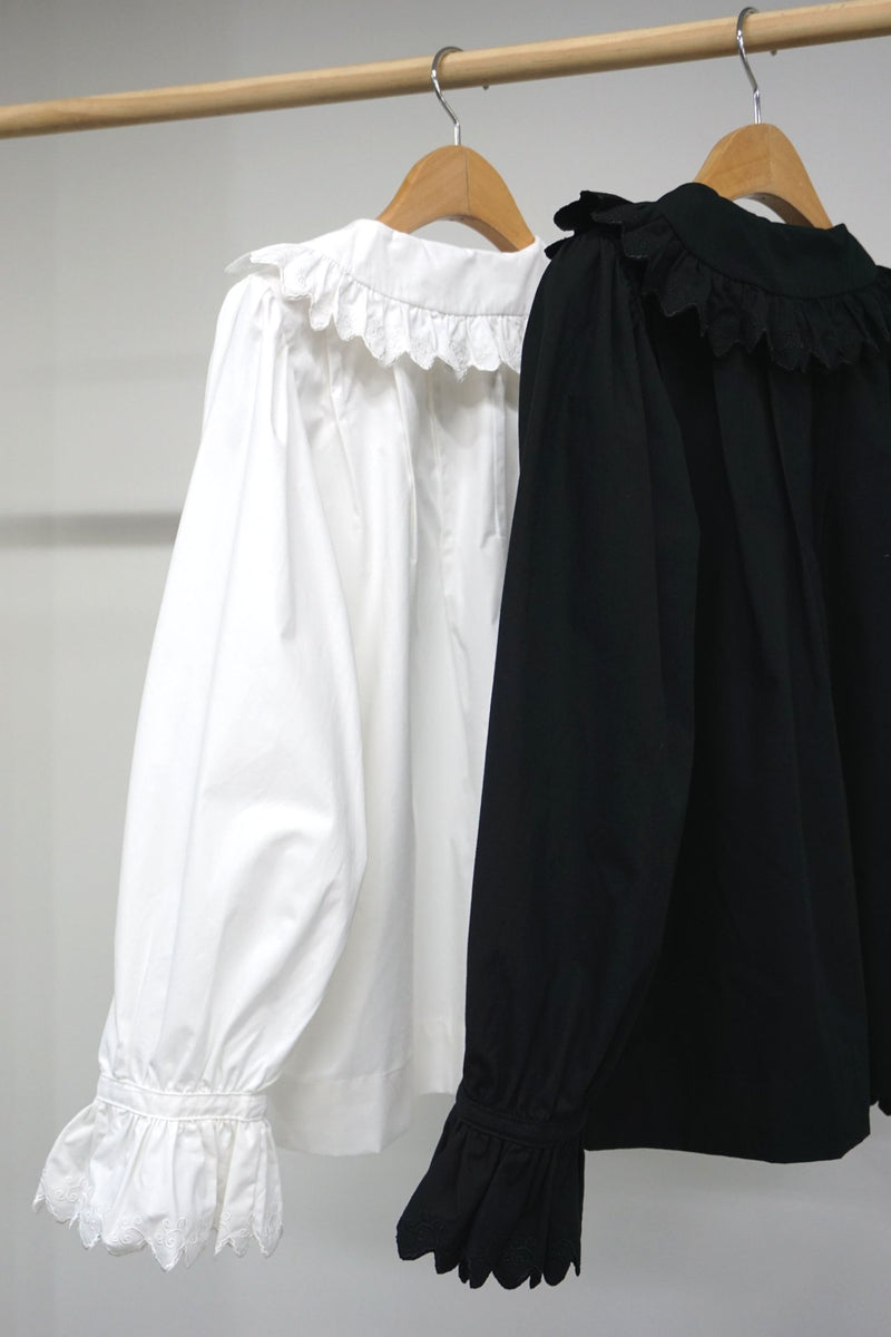 RUFFLE SHAWL COLLAR COTTON BLOUSE