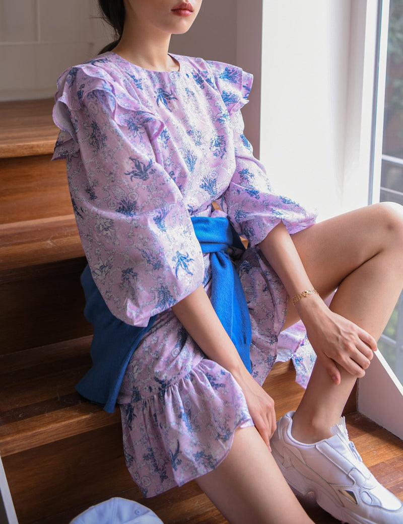 FLORAL PRINT RUFFLE DRESS