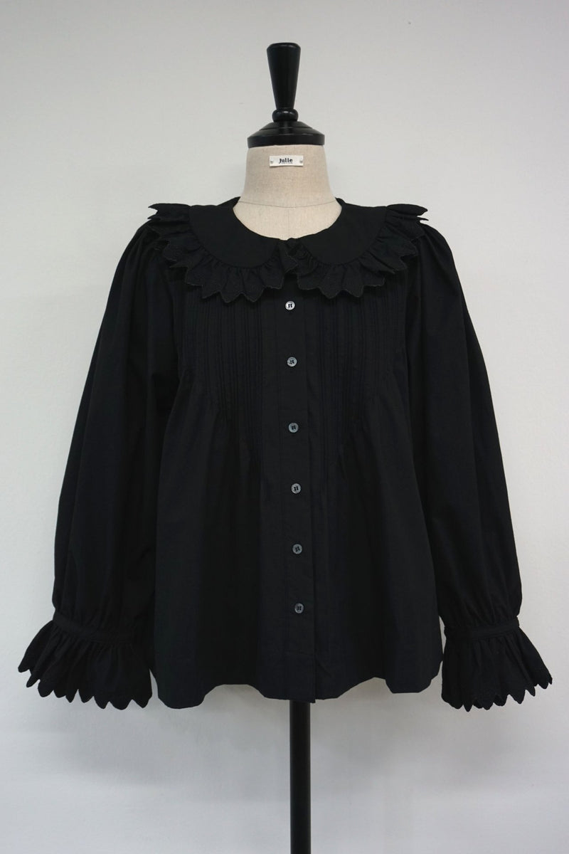 RUFFLE SHAWL COLLAR COTTON BLOUSE