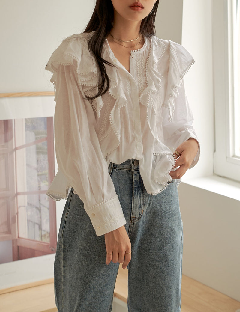 LUXE RUFFLE COTTON BLOUSE