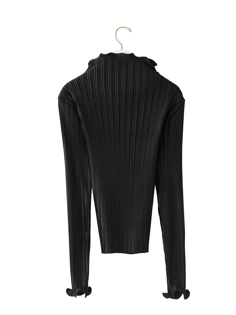 PLEATED WAVE HIGH COLLAR TOP