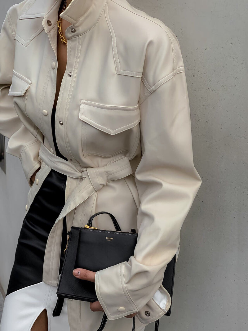 BELTED VEGAN LEATHER SHIRT
