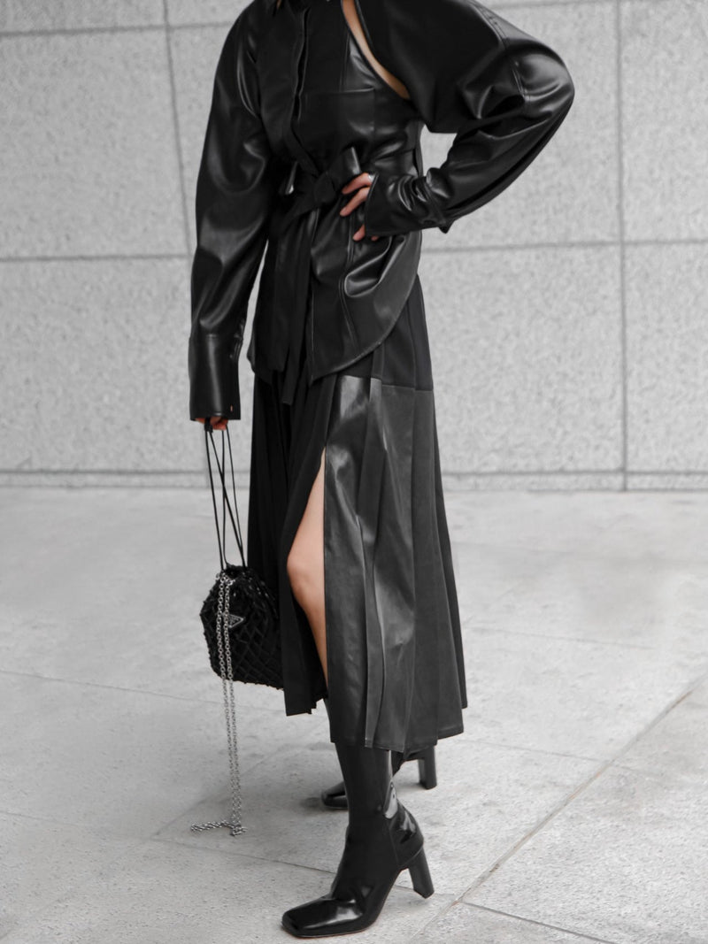 VEGAN LEATHER CUT-OUT DETAIL SHIRT