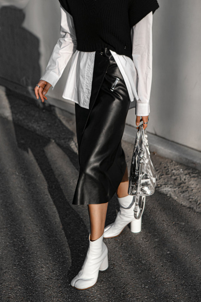 VEGAN LEATHER CUT-OUT WRAP SKIRT