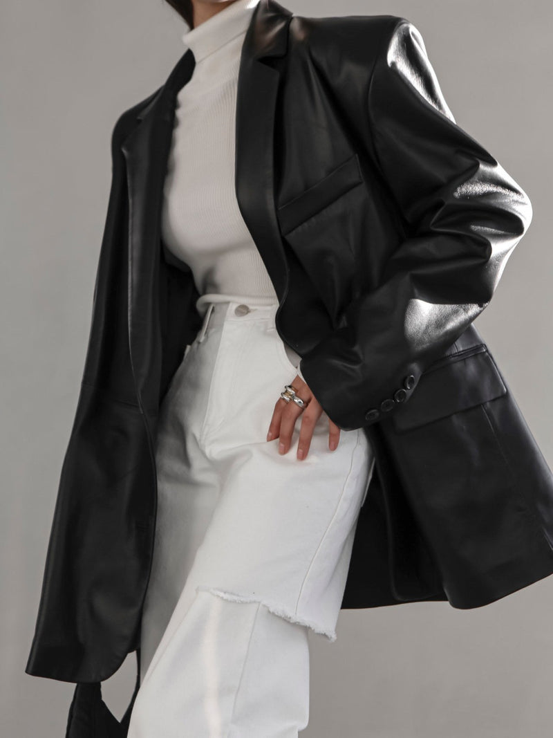 LUXE OVERSIZED UNBALANCED LEATHER BLAZER