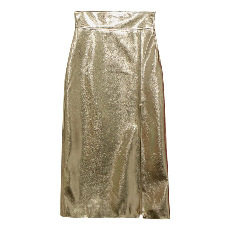 METALLIC VEGAN LEATHER PENCIL SKIRT