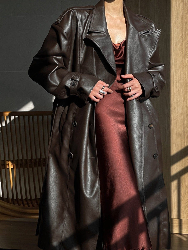 OVERSIZED DOUBLE BREASTED VEGAN LEATHER TRENCH