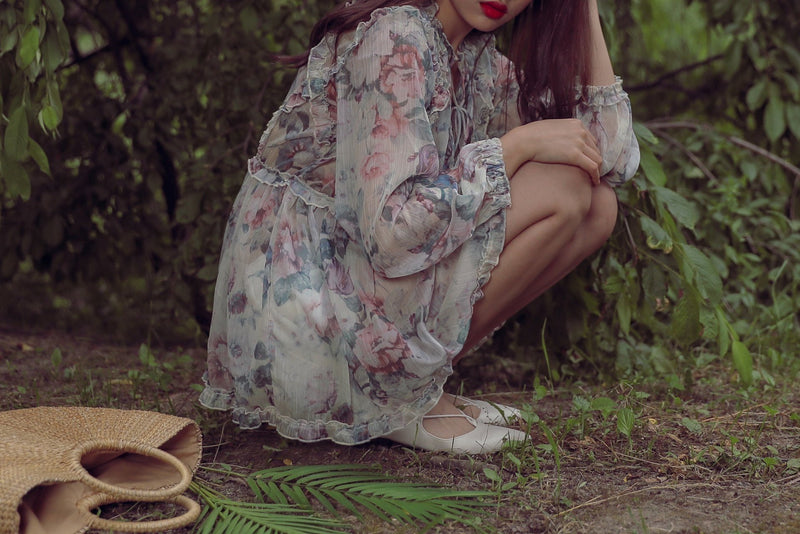 LONG SLEEVE RUFFLE FLORAL BLOUSE