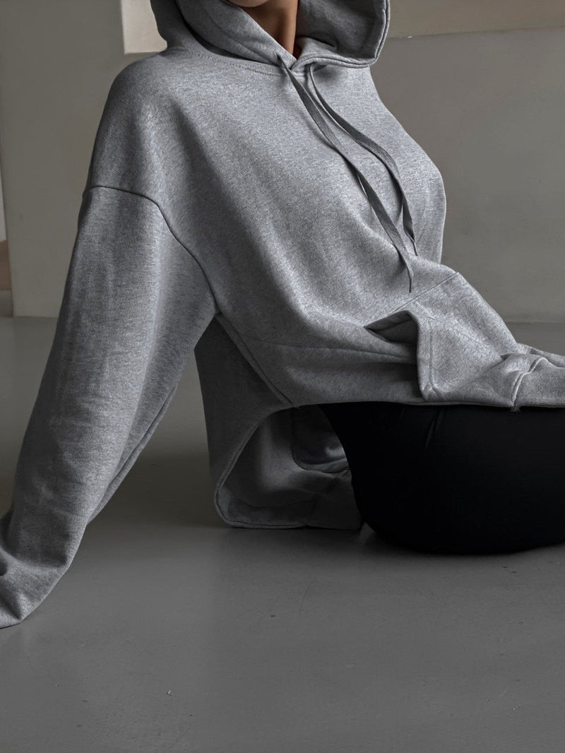 SIDE CUT OUT UNBALANCED COTTON HOODIE