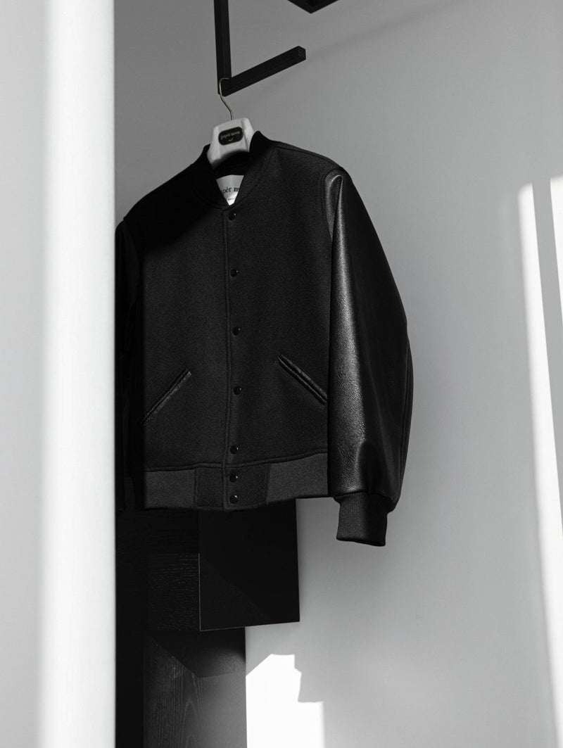 LEATHER SLEEVE WOOL STADIUM JACKET