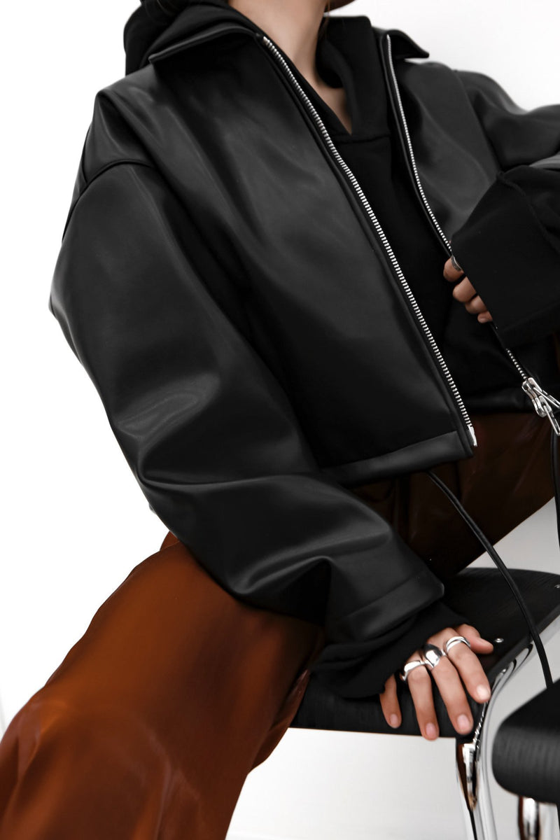 OVERSIZED VEGAN LEATHER CROPPED JACKET