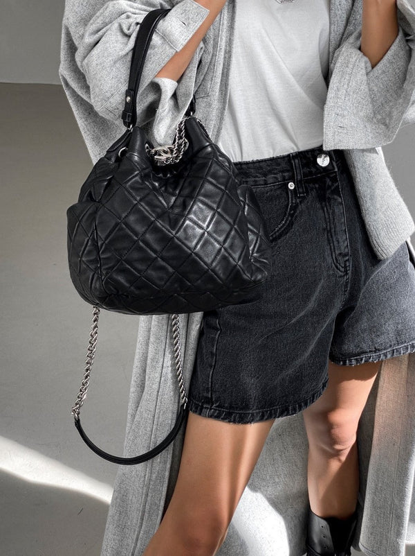 BLACK CINCH BACK DETAIL DENIM SHORTS